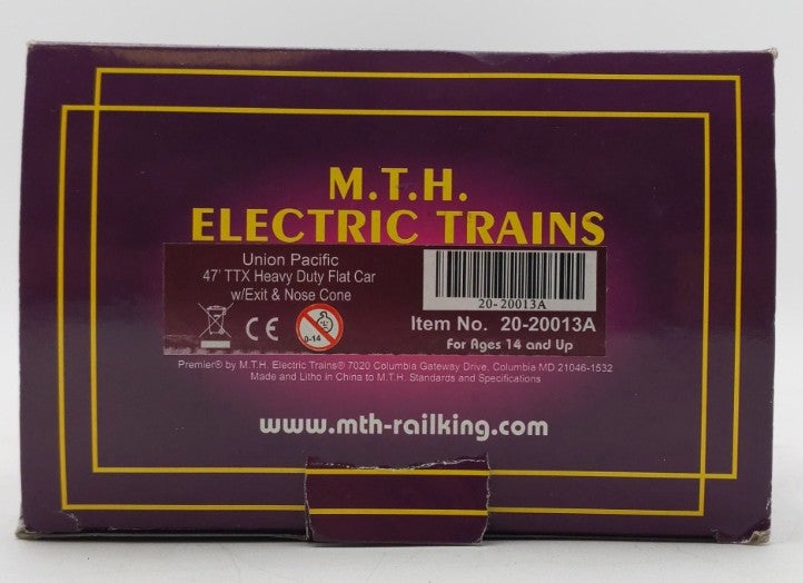 MTH 20-20013A O Union Pacific 47' TTX Heavy Duty Flat Car w/ Exit & Nose Cone LN/Box