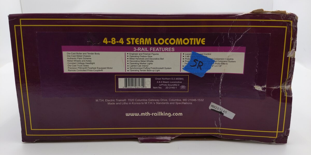 MTH 20-3145-1 O Great Northern S-2 4-8-4 Steam Locomotive & Tender #2584 w/PS2 EX/Box