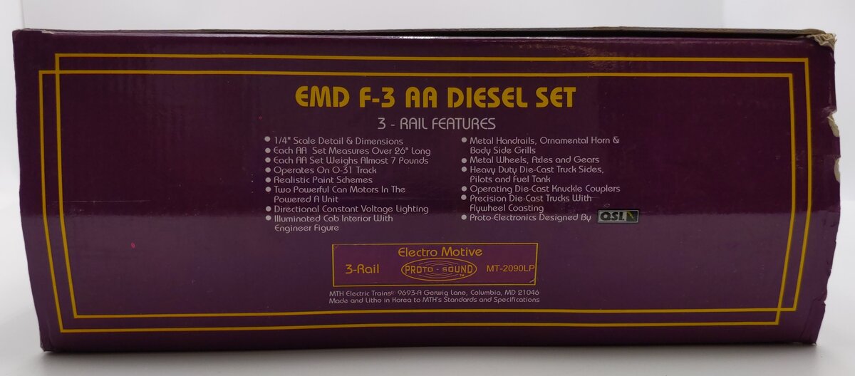 MTH 20-2090-1 EMD F-3 AA Diesel Engine Set w/PS1 #752/754 EX/Box