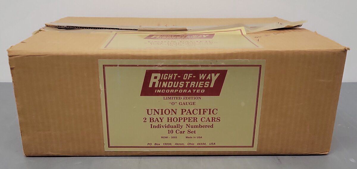 Right-of-Way O Gauge Union Pacific 2 Bay Hopper Cars 10-Car Set VG/Box