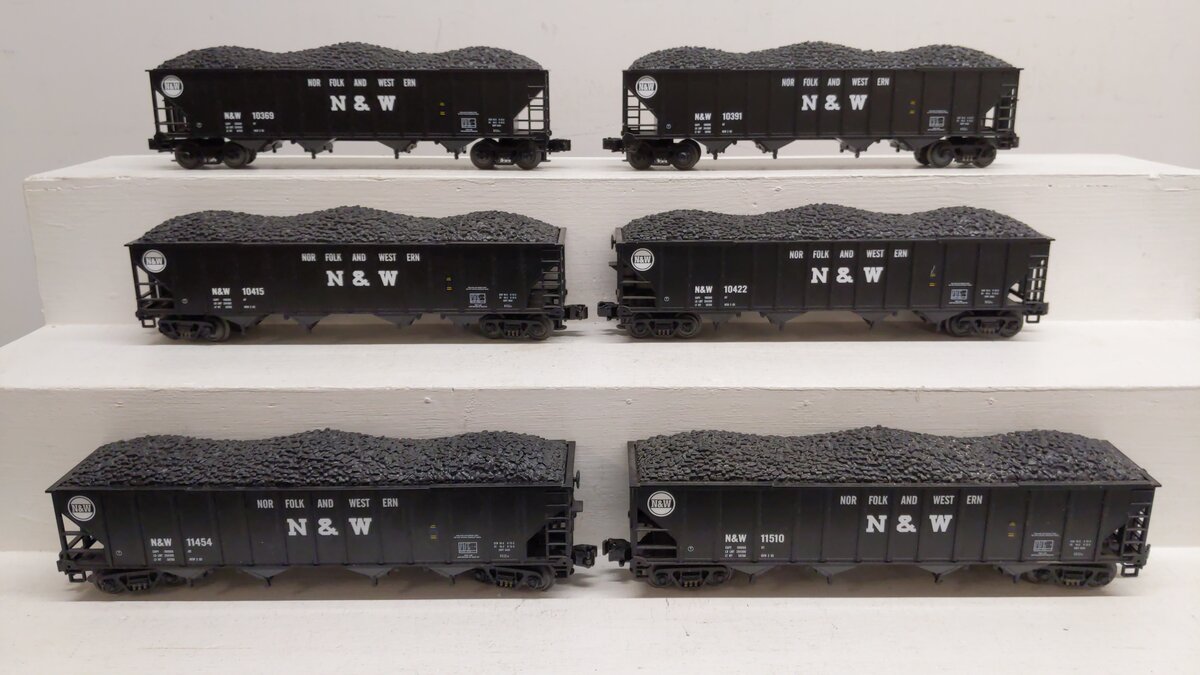 MTH 20-97061 O Norfolk & Western Premier 4-Bay Hopper Freight Cars (Set of 6) EX