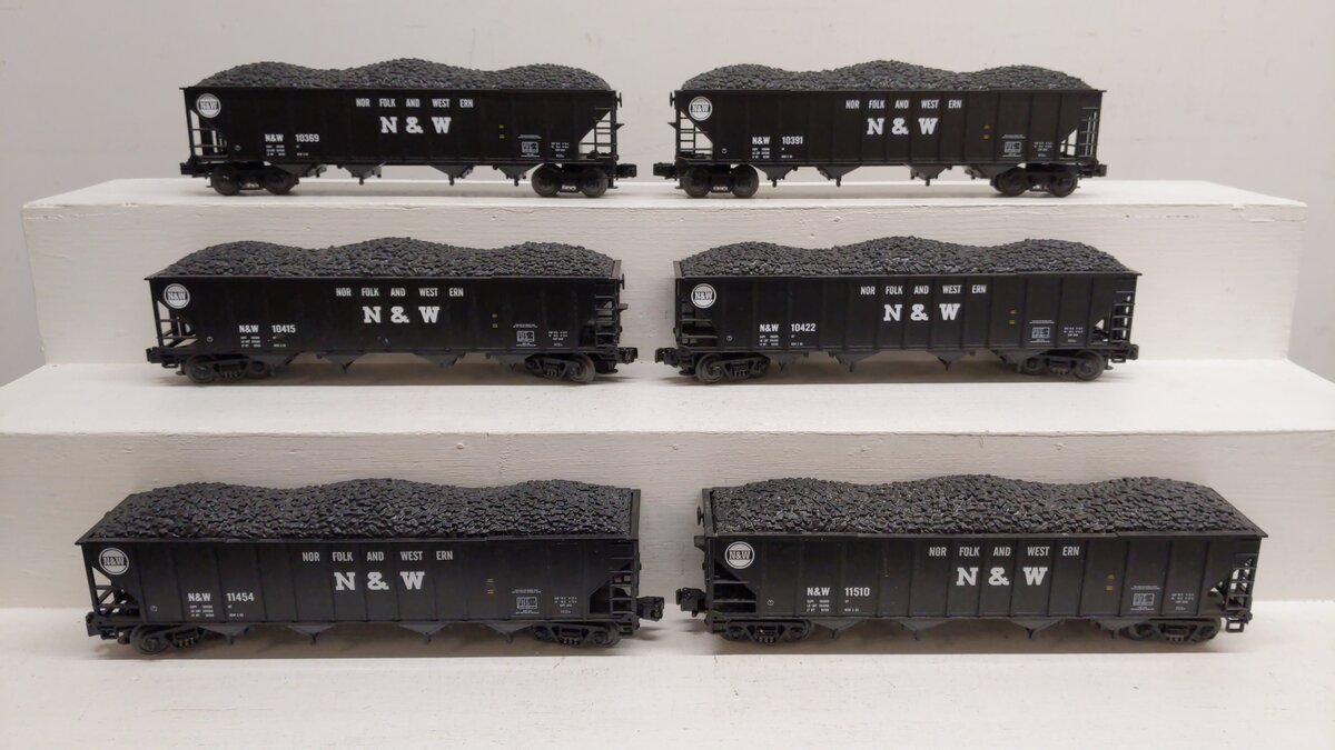 MTH 20-97061 O Norfolk & Western Premier 4-Bay Hopper Freight Cars (Set of 6) EX