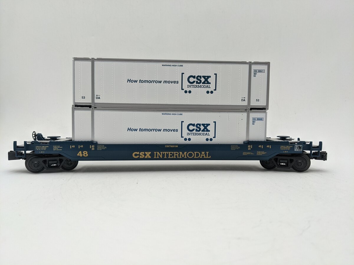 MTH 30-4213A O Gauge CSX Husky Stack Car w/ Intermodal Containers #620156 EX