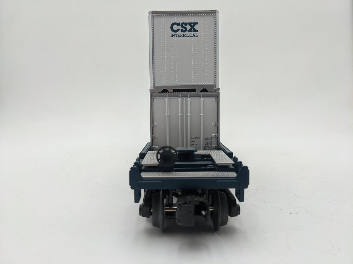 MTH 30-4213A O Gauge CSX Husky Stack Car w/ Intermodal Containers #620156 EX