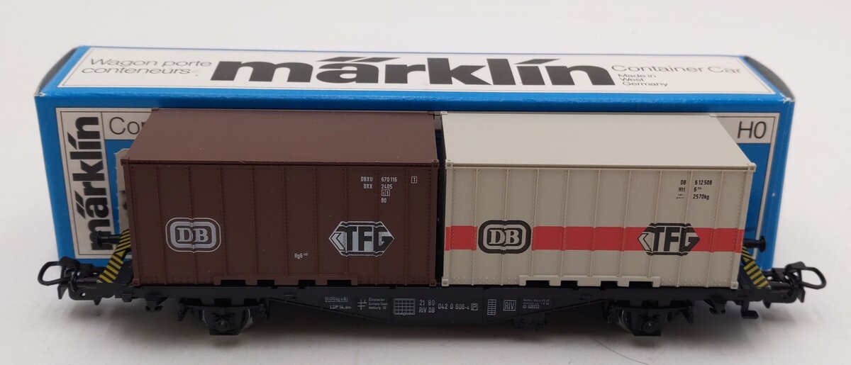 Marklin 4664 HO Scale Flatcar w/ 2 DB TFG Containers EX/Box
