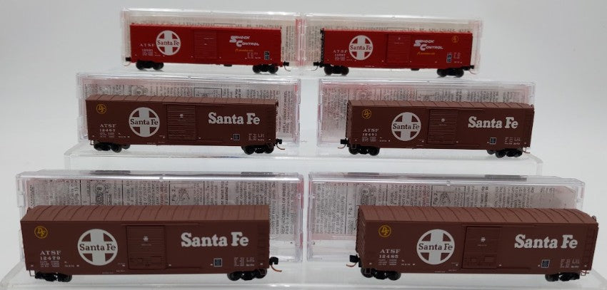Micro-Trains N Scale Special Runs Santa Fe 50' Standard Single Door Box Cars [6] EX/Box