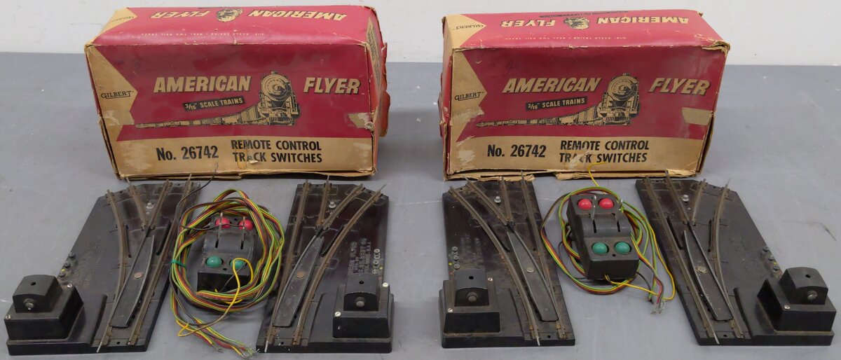 American Flyer 26742 Vintage S LH & RH Remote Switch Turnout Two Pairs VG/Box