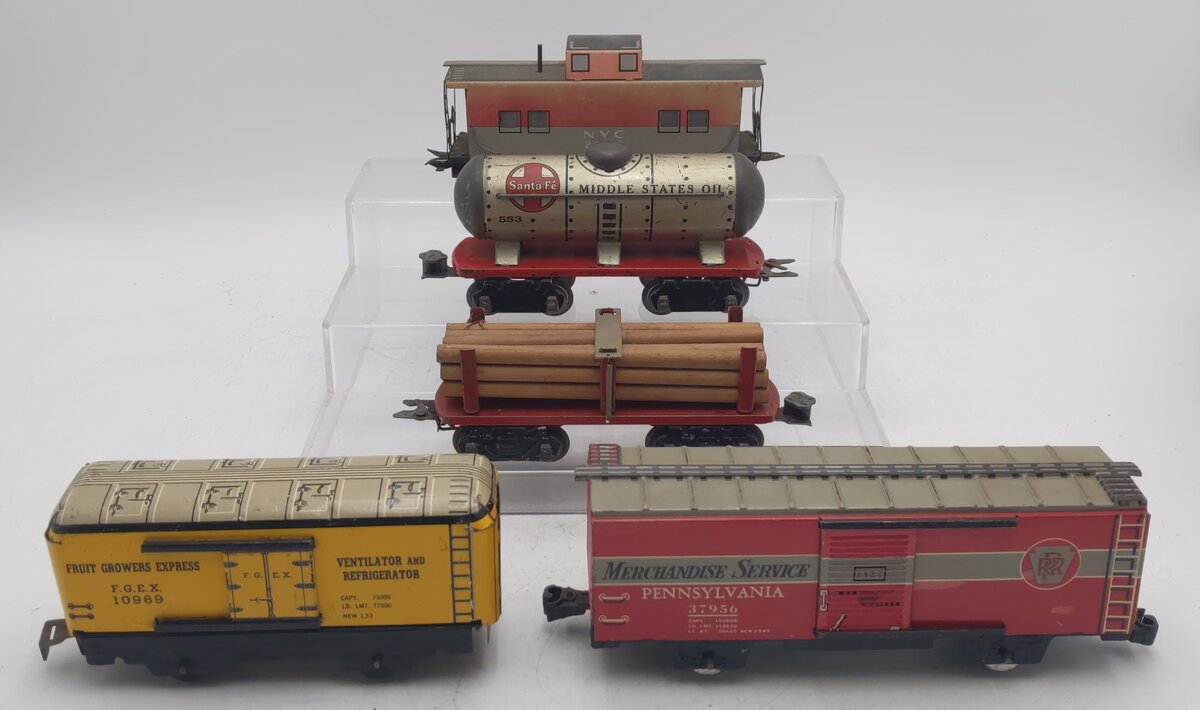 Marx Vintage O Freight Cars: 20102, 10969, 37956, 553 [5] VG