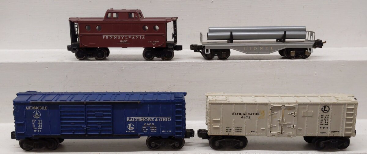 Lionel Vintage O Gauge Freight Cars: 6437, 6468, 6472, 6121 [4] EX