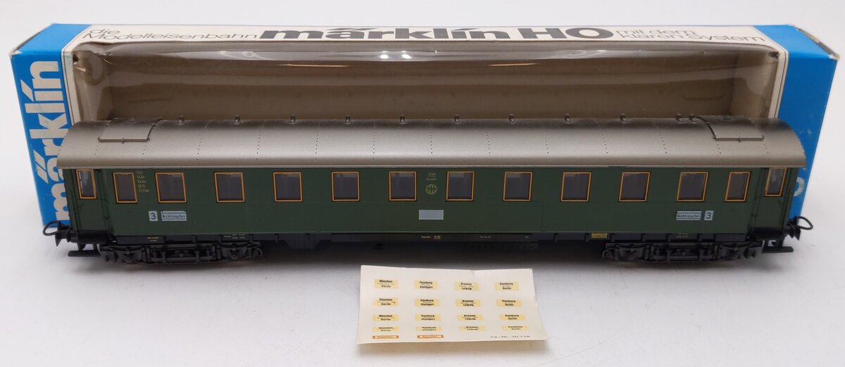 Marklin 4141 HO Scale Dresden 3rd Class Green Passenger Car #16408 EX/Box