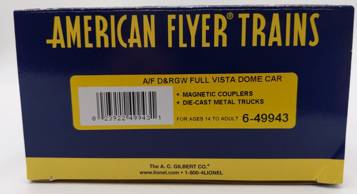 American Flyer 6-49943 S Gauge Rio Grand Streamliner Full Vista Dome Car #1253 VG/Box