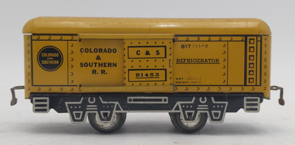 Marx 817 Vintage O Tinplate C&S Reefer Car #91453 w/ Skeleton Frame EX