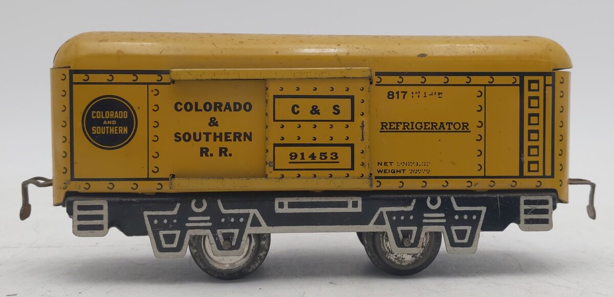 Marx 817 Vintage O Tinplate C&S Reefer Car #91453 w/ Skeleton Frame EX