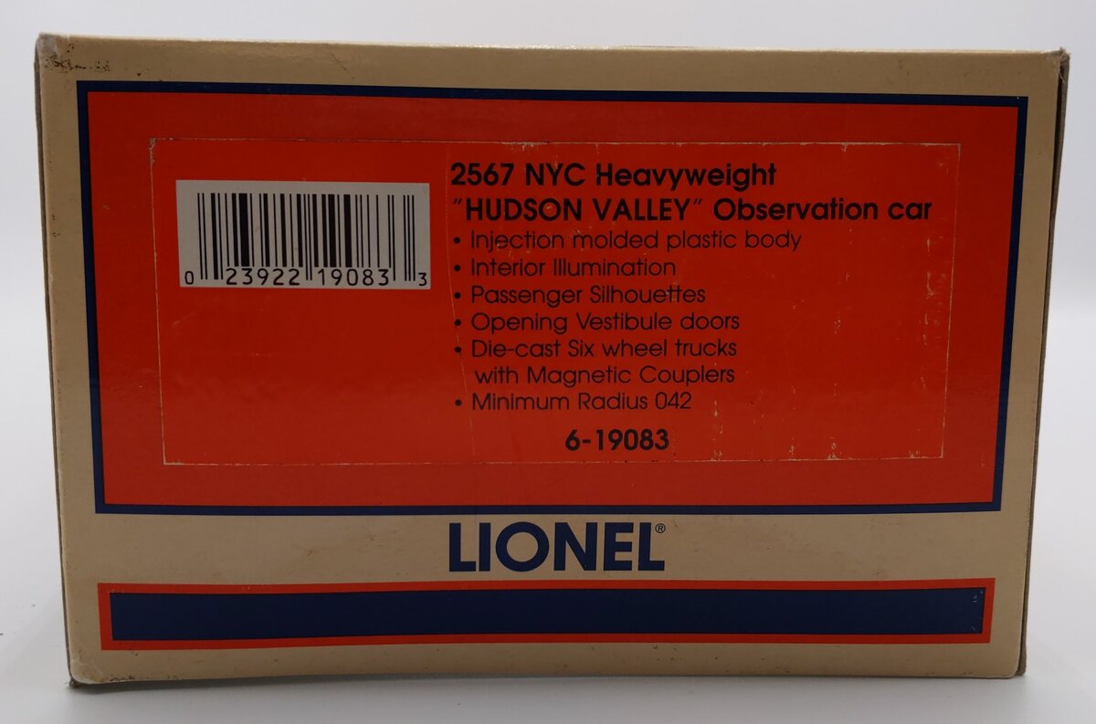 Lionel 6-19083 O Gauge New York Central Hudson Valley 2567 Observation Car EX/Box