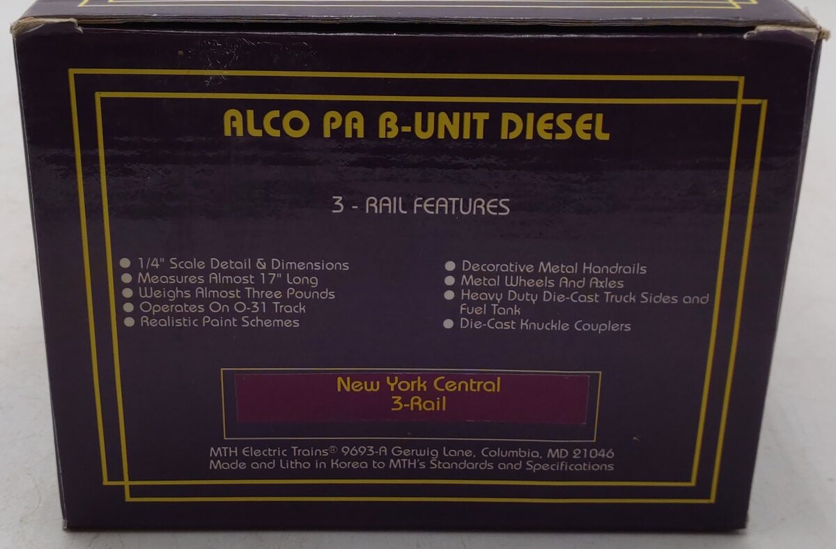 MTH 30-2730-3 New York Central Alco PA B Unit Non-Powered Diesel Engine #4302 VG/Box