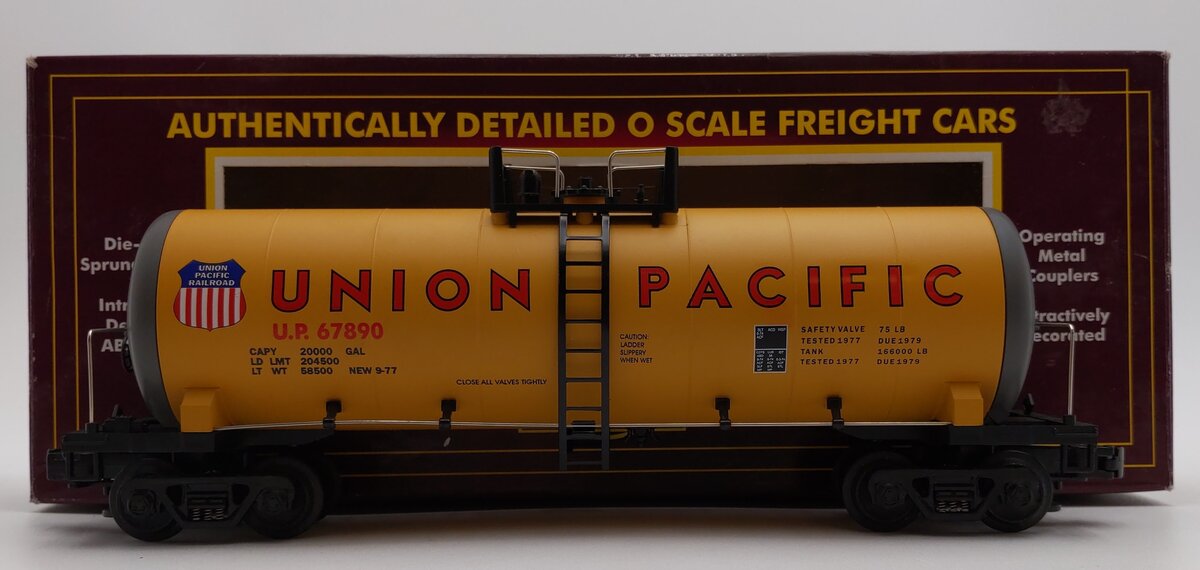 MTH 20-9205 O Gauge Union Pacific Unibody Tank Car #67890 EX/Box