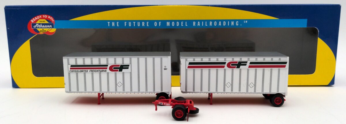 Athearn 91148 HO Scale Consolidated Freightways Freightliner w/2 28' Trailers VG/Box