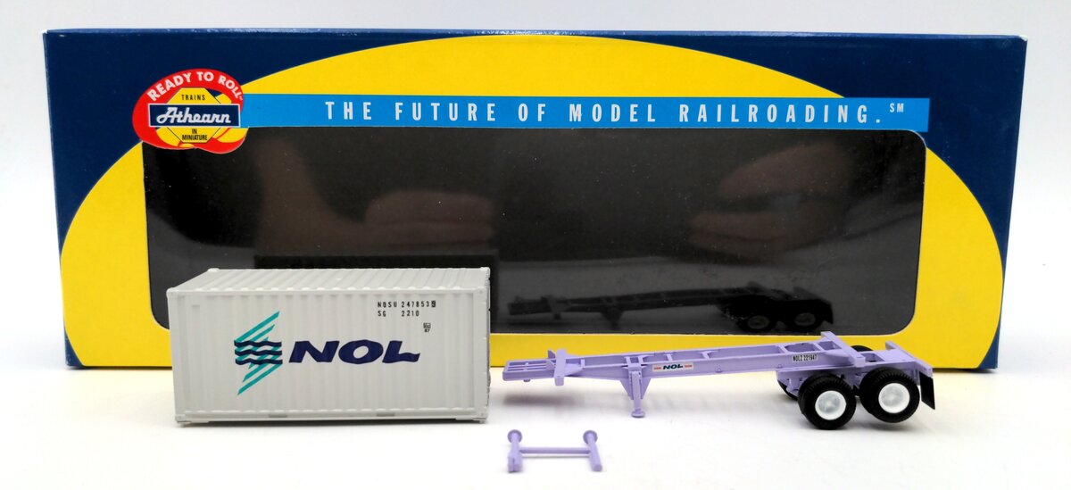 Athearn 92128 HO RTR COE 20'' Container w/Chassis NOL & Freightliner Tractor #2 VG/Box