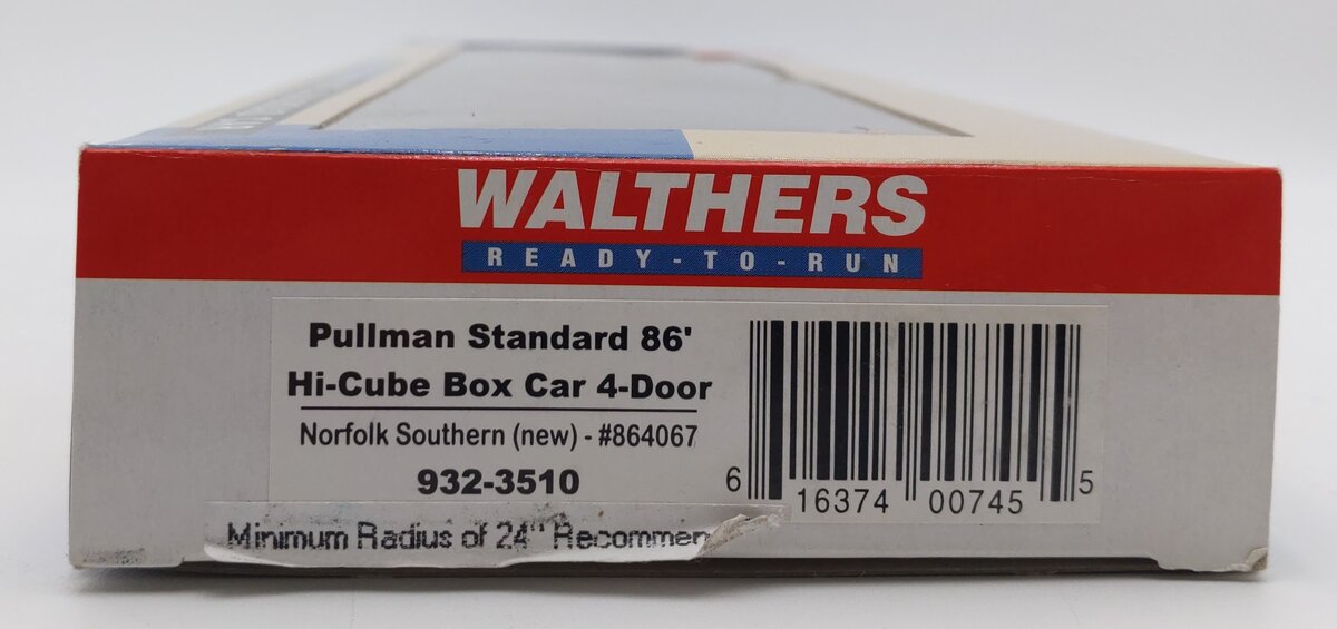 Walthers 932-3510 HO NS Pullman Standard 86' Hi-Cube Box Car 4-Door #864067 EX/Box