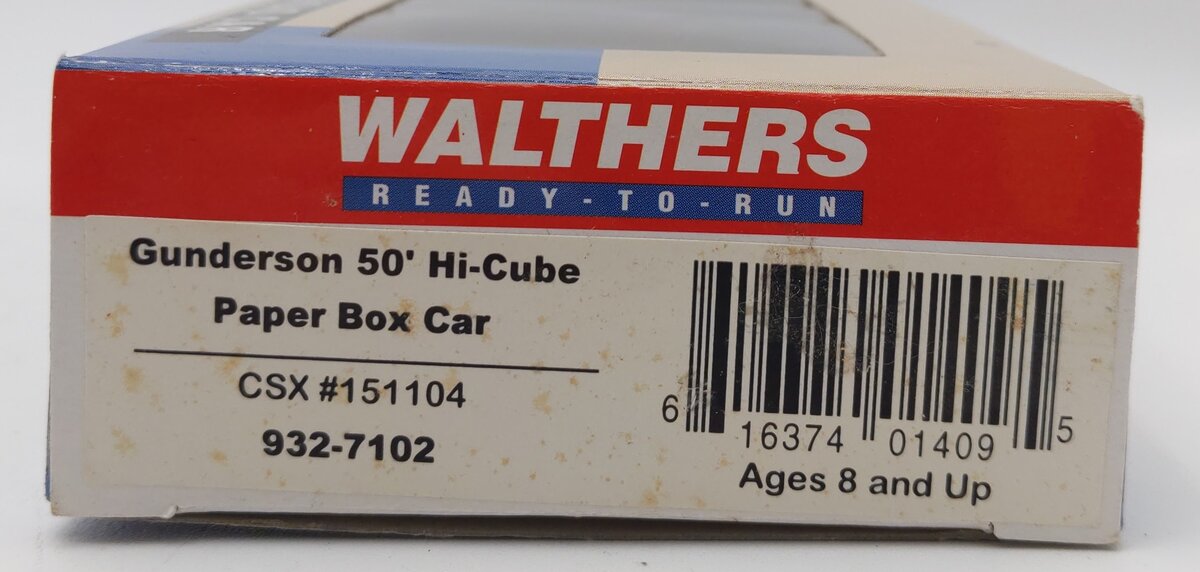 Walthers 932-7102 HO Scale CSX Gunderson 50' Hi-Cube Paper Boxcar #151104 LN/Box