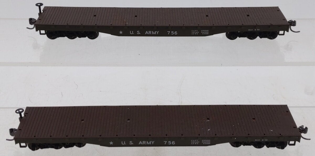 Roco 49011 HO 50' Heavy Duty Flat Cars U.S. Army #756 (Pair of 2) EX/Box