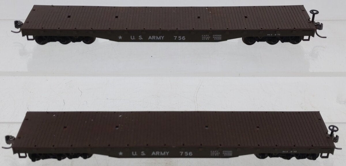 Roco 49011 HO 50' Heavy Duty Flat Cars U.S. Army #756 (Pair of 2) EX/Box