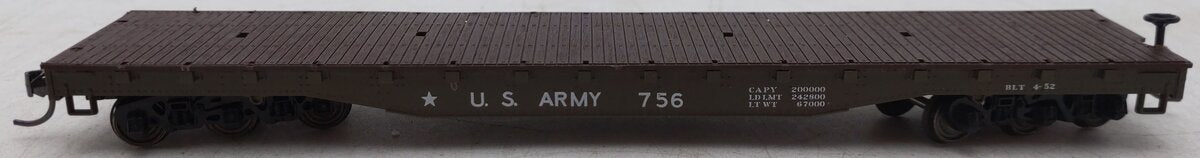 Roco 49011 HO 50' Heavy Duty Flat Car U.S. Army #756 EX/Box