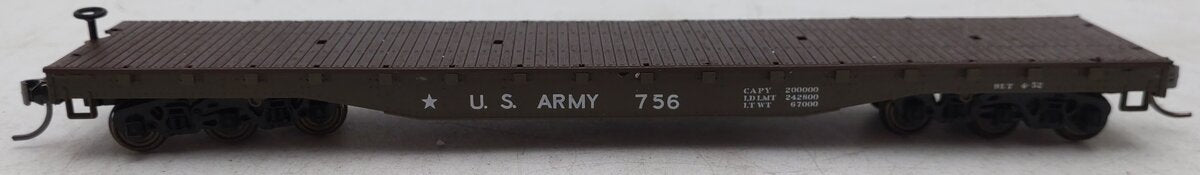 Roco 49011 HO 50' Heavy Duty Flat Car U.S. Army #756 EX/Box