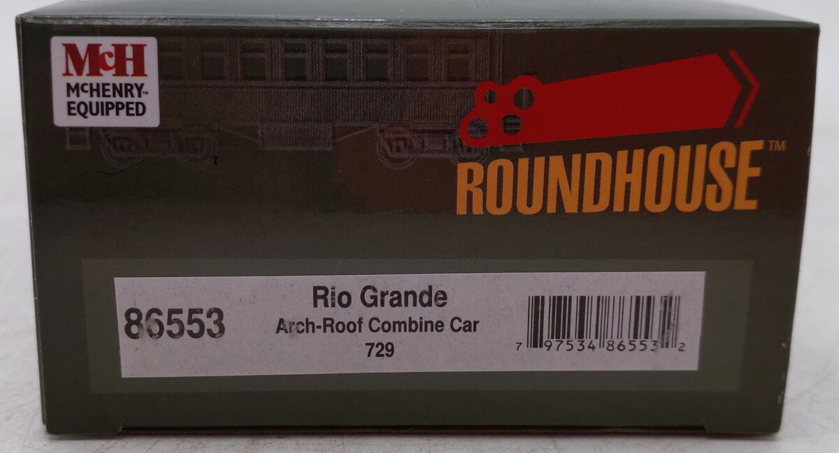 Roundhouse 86553 HO Rio Grande Arch Roof Combination Car #729 EX/Box