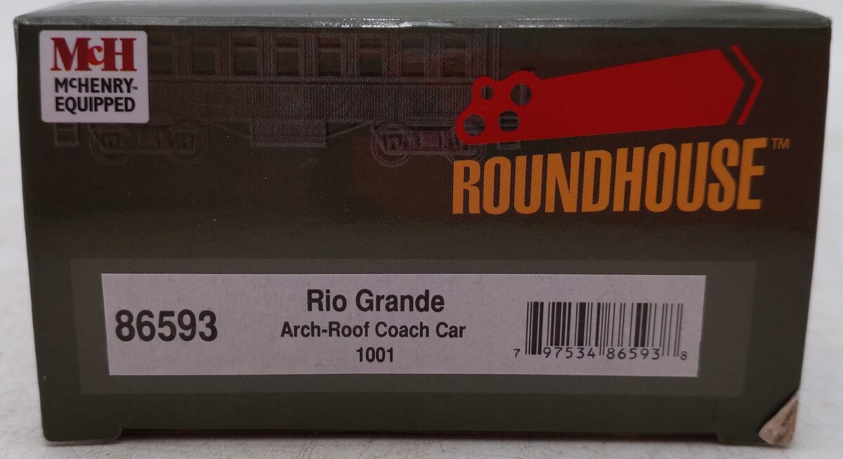 Roundhouse 86593 HO Rio Grande Arch-Roof Coach Passenger Car #1001 LN/Box