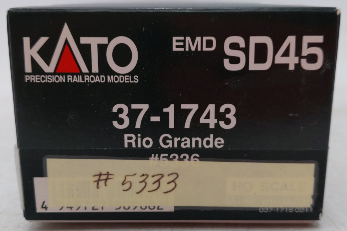 Kato 37-1743 HO Rio Grande EMD SD45 Diesel Locomotive #5333 EX/Box