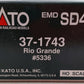 Kato 37-1743 HO Rio Grande EMD SD45 Diesel Locomotive #5333 EX/Box