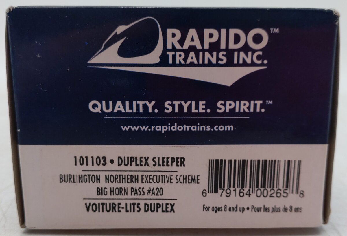 Rapido 101103 HO Scale Burlington Northern "Big Horn Pass" Duplex Sleeper Car EX/Box