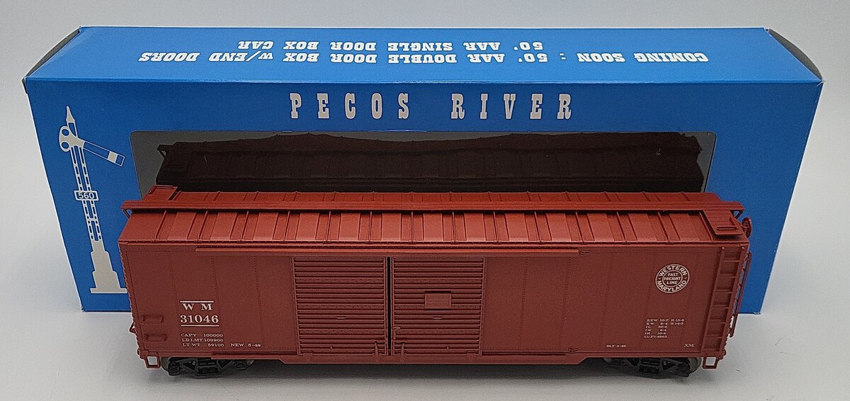 Pecos HR-0121-1 O Gauge Western Maryland Double Door Boxcar #31046 2-Rail LN/Box