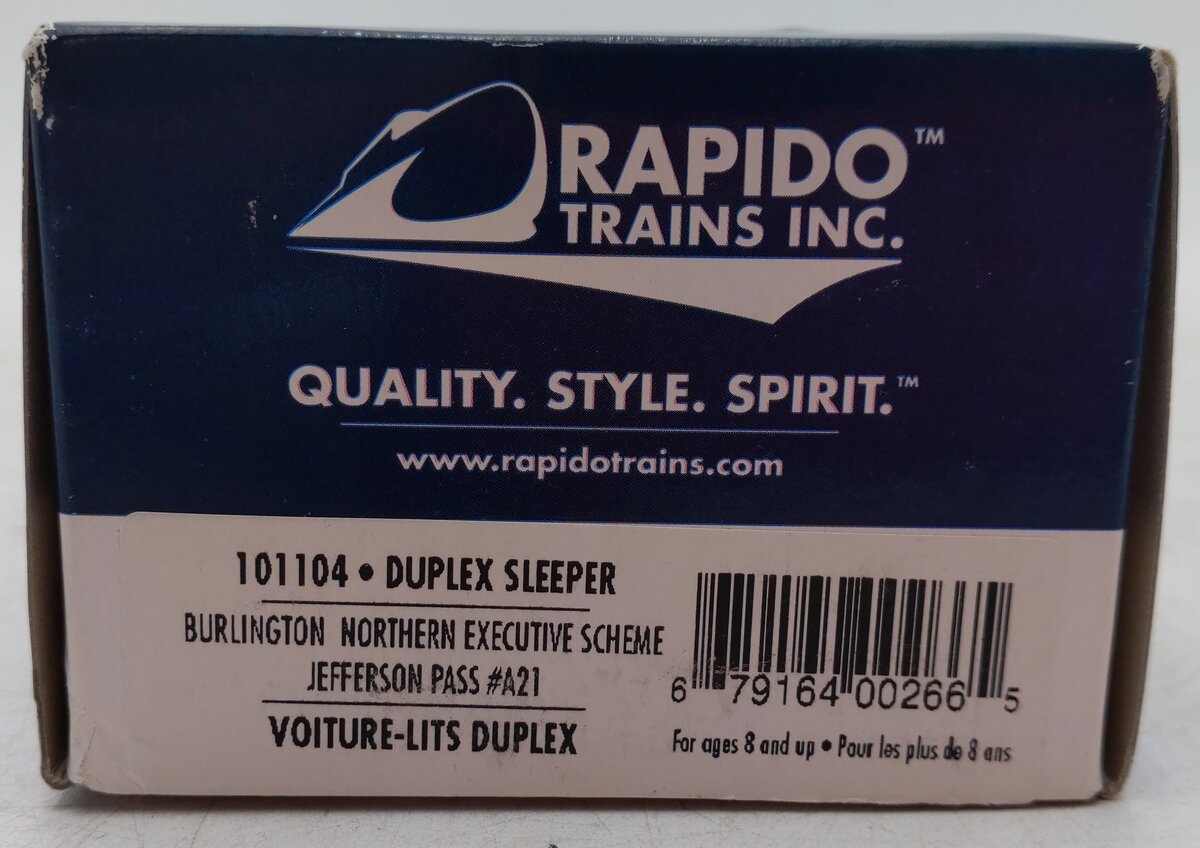 Rapido 101104 HO Scale Burlington Northern "Jefferson Pass" Duplex Sleeper Car EX/Box