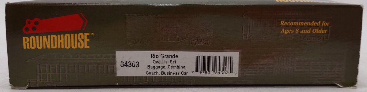Roundhouse 84303 HO Rio Grande Overton Set: Baggage, Combine, Coach, & Business EX/Box