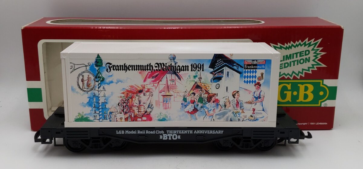 LGB 4085-CC G Scale Flat Car w/Frankenmuth, Michigan Container EX/Box