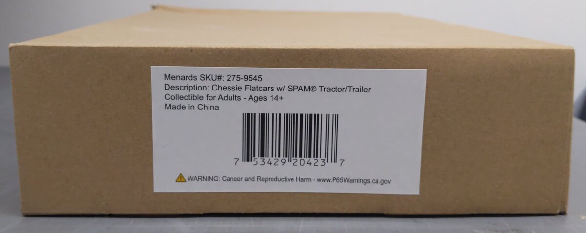 Menards 275-9545 O Gauge Chessie Flatcars w/ SPAM Tractor/Trailer (2) EX/Box