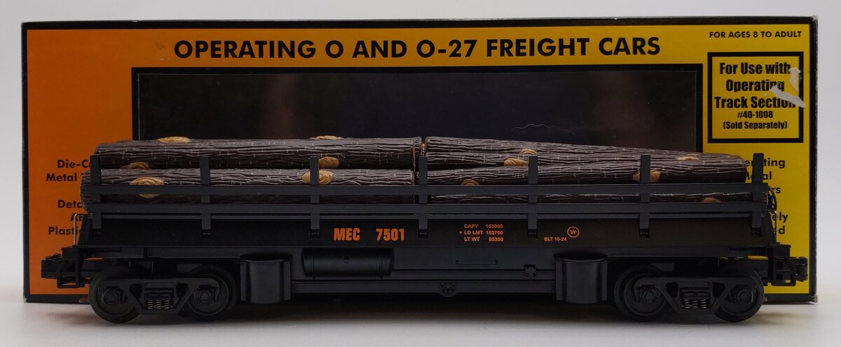 MTH 30-7960 O Gauge Maine Central Operating Flatcar #7051 w/ Log Load LN/Box