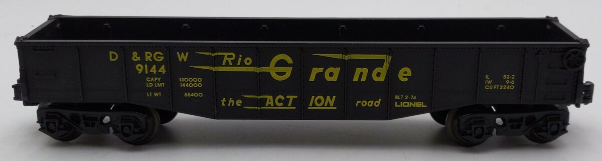 Lionel 6-9144 O Gauge Denver & Rio Grande Western Gondola w/o Canisters #9144 EX/Box