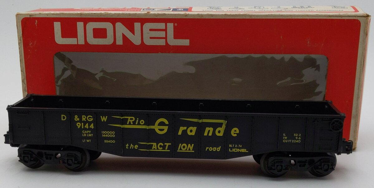 Lionel 6-9144 O Gauge Denver & Rio Grande Western Gondola w/o Canisters #9144 EX/Box