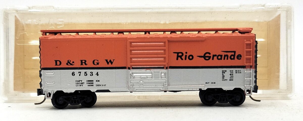 Atlas 3423 N Scale D&RGW Rio Grande 40' Boxcar #67534 LN/Box