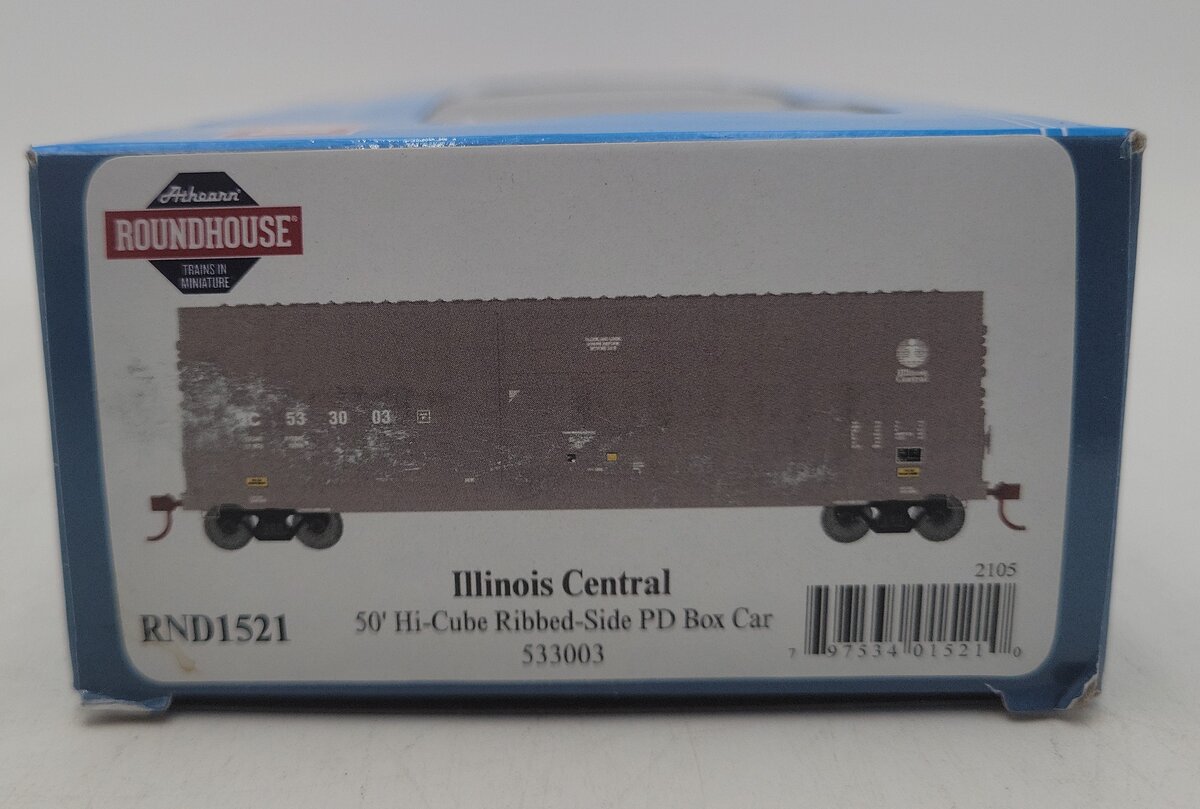 Athearn RND1521 HO Scale Illinois Central 50' Hi-Cube Ribbed-Side Boxcar #533003 LN/Box