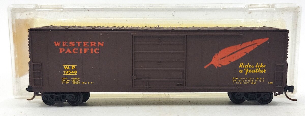 BevBel 4487-1 N Scale Western Pacific "Rides Like a Feather" Box Car #19548 LN/Box
