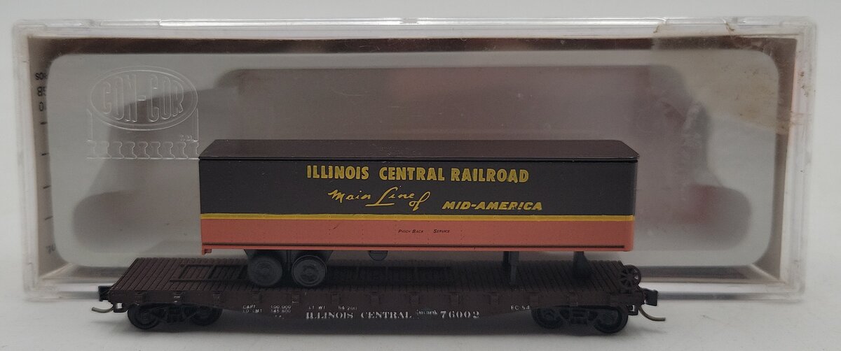 Con-Cor 0001-01205E  Illinois Central 50' Flat Car w/ Trailer #76002 EX/Box