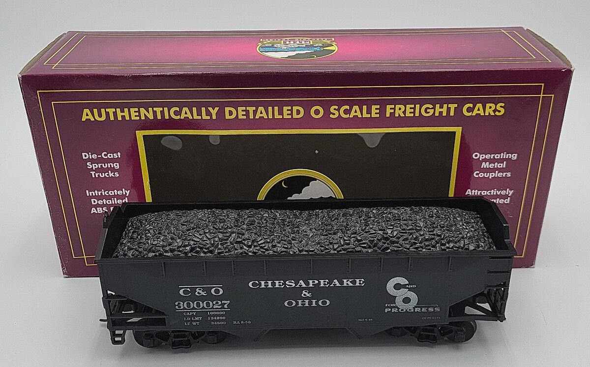 MTH 20-97416 O Gauge Chesapeake & Ohio 2-Bay Hopper w/Coal Load (2-Rail) EX/Box