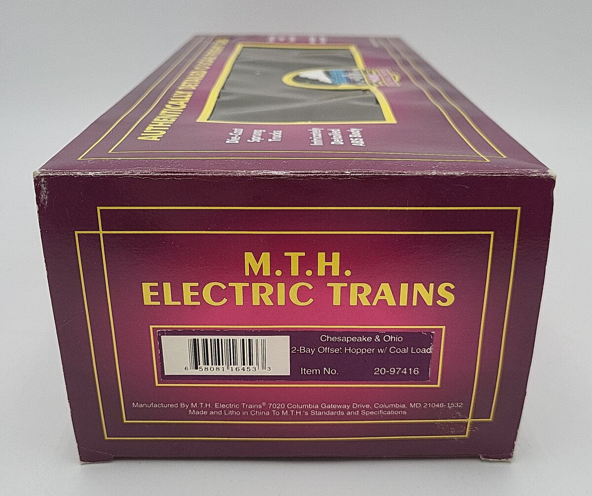 MTH 20-97416 O Gauge Chesapeake & Ohio 2-Bay Hopper w/Coal Load (2-Rail) EX/Box