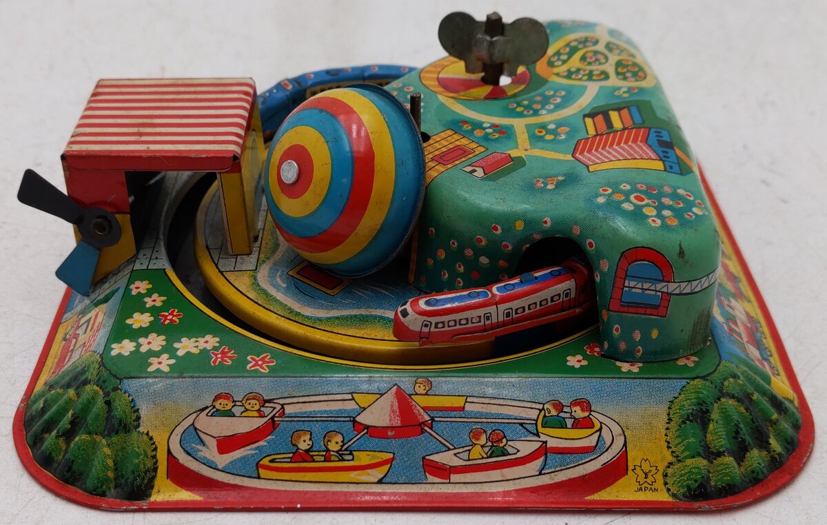 Vintage Tin Windup Children Station Train Toy VG
