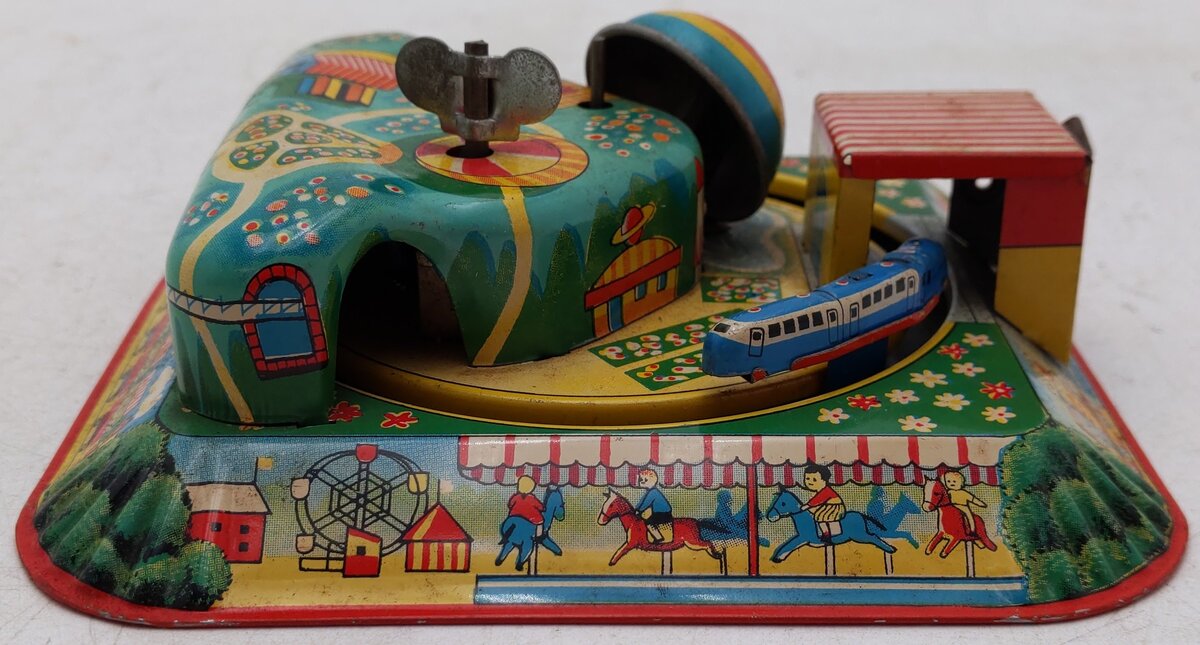 Vintage Tin Windup Children Station Train Toy VG