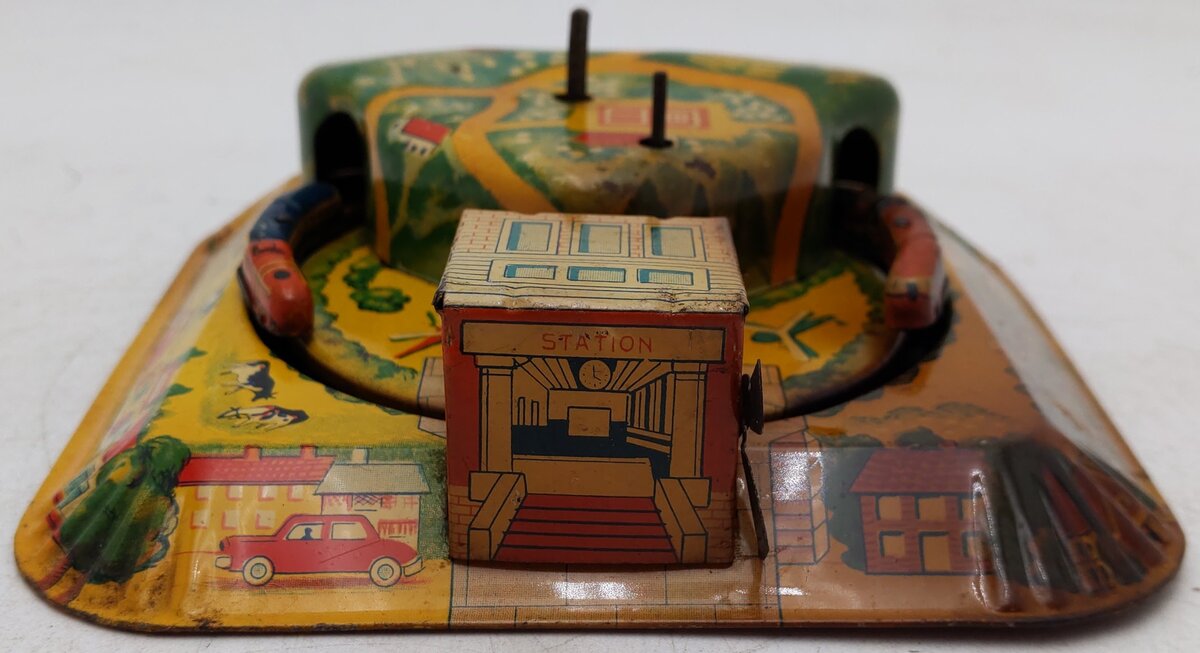 Vintage Tin Windup Train Station Toy VG
